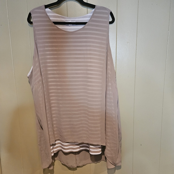 Susan Graver Taupe Sleeveless Drape Stripe Top, Women’s 3X, Beige / White - Picture 1 of 3